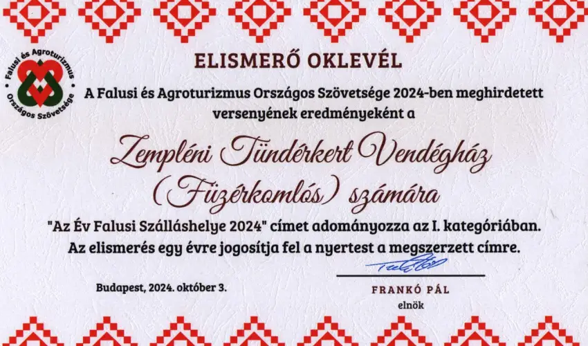 Zempl�ni T�nd�rkert Vend�gh�z F�z�rkoml�s - P�nk�sd (min. 2 �j)